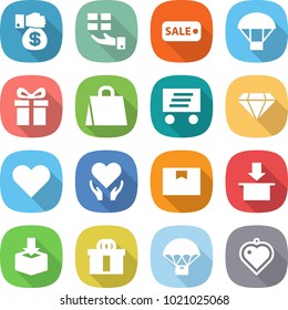 flat vector icon set - money gift vector, sale, parachute, shopping bag, delivery, diamond, heart, health care, package box, hi quality, pendant
