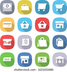 flat vector icon set - money vector, shopping bag, delivery, cart, credit card, add to basket, delete, shop, market scales, list, sale, warehouse
