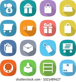 flat vector icon set - money gift vector, shopping bag, delivery, box, label, necklace, package, rack
