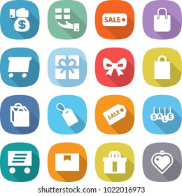 flat vector icon set - money gift vector, sale, shopping bag, delivery, bow, label, package box, hi quality, heart pendant