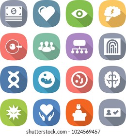 flat vector icon set - money vector, heart, eye, brain, cell corection, group, structure, fingerprint, dna, pregnancy, microbe, virus, health care, hospital recieption, check in