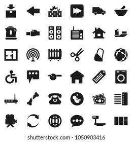 Flat vector icon set - money vector, phone, ship, car, package, big scales, barcode, antenna, video camera, forward button, disabled, pregnancy, scissors, broken bone, mortar, eye doctor hat, hub