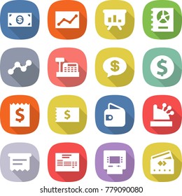 flat vector icon set - money vector, statistics, presentation, annual report, graph, cashbox, message, dollar coin, receipt, wallet, atm, invoice, credit card