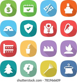 flat vector icon set - money bag vector, calendar, crutch, hospital recieption, dome house, protected, life vest, beans, watering, seedling, sprouting, spruce, garden, rake, hanger