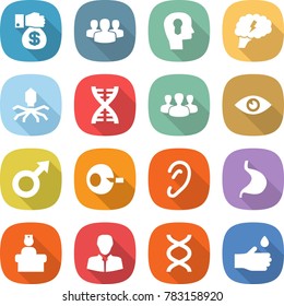 flat vector icon set - money gift vector, group, bulb head, brain, virus, dna, eye, male sign, artificial insemination, ear, stomach, hospital recieption, client, hand drop