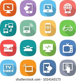 flat vector icon set - monitor arrow vector, touch, notebook, globe, connect, wireless, phone, smart glasses, market scales, pulse, tv, laptop wifi, touchscreen