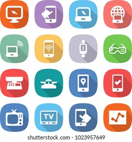 flat vector icon set - monitor arrow vector, touch, notebook, globe, wireless, phone, smart watch, glasses, market scales, mobile location, checking, tv, touchscreen, analytics