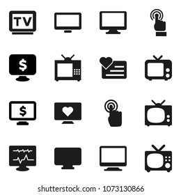 Flat vector icon set - monitor dollar vector, heart, tv, touchscreen, diagnostic