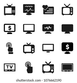 Flat vector icon set - monitor dollar vector, heart, tv, touchscreen, diagnostic