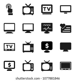 Flat vector icon set - monitor dollar vector, heart, tv, touchscreen, diagnostic