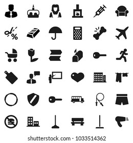 Flat vector icon set - mop vector, drying clothes, cleaner woman, cutting board, grater, cake, blackboard, school bus, gold ingot, manager, jump rope, shorts, no fastfood, hoop, run, plane, umbrella
