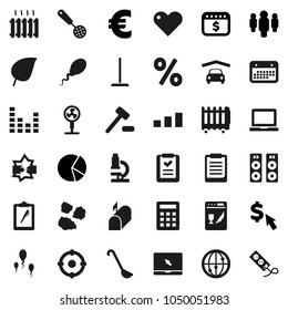 Flat vector icon set - mop vector, garbage pile, skimmer, ladle, microscope, notebook pc, clipboard, leaf, pie graph, man, dollar calendar, cursor, euro sign, sorting, equalizer, internet, heart