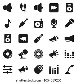 Flat vector icon set - music vector, disk, microphone, radio, speaker, loudspeaker, equalizer, forward button, backward, rca, jack