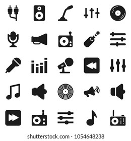 Flat vector icon set - music vector, disk, microphone, radio, speaker, loudspeaker, settings, equalizer, forward button, backward, rca, jack