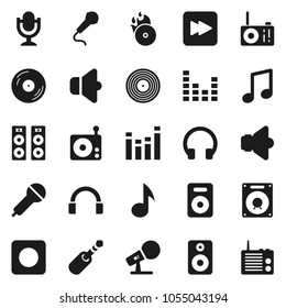 Flat vector icon set - music vector, disk, hit, microphone, radio, speaker, equalizer, headphones, forward button, rec, jack
