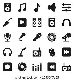 Flat vector icon set - music vector, disk, hit, microphone, radio, speaker, equalizer, headphones, play button, forward, backward, rec, jack
