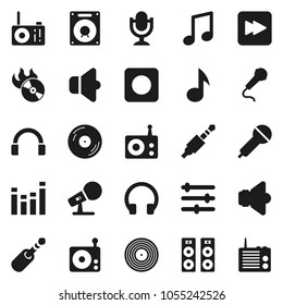 Flat vector icon set - music vector, disk, hit, microphone, radio, speaker, equalizer, headphones, forward button, rec, jack