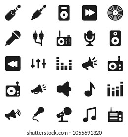 Flat vector icon set - music vector, disk, microphone, radio, speaker, loudspeaker, settings, equalizer, forward button, backward, rca, jack