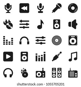 Flat vector icon set - music vector, disk, hit, microphone, radio, speaker, equalizer, headphones, play button, backward, jack