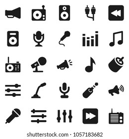 Flat vector icon set - music vector, microphone, radio, loudspeaker, settings, equalizer, speaker, forward button, backward, rca, jack