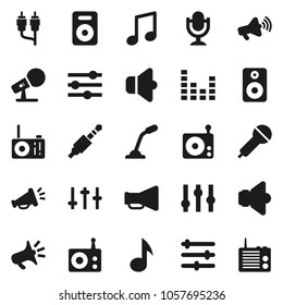 Flat vector icon set - music vector, microphone, radio, speaker, loudspeaker, settings, equalizer, rca, jack