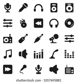 Flat vector icon set - music vector, disk, hit, microphone, radio, speaker, equalizer, headphones, forward button, backward, jack
