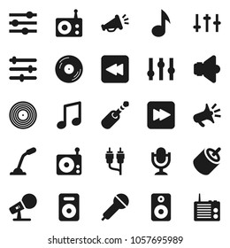 Flat vector icon set - music vector, disk, microphone, radio, speaker, settings, forward button, backward, rca, jack, equalizer, loudspeaker