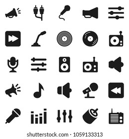 Flat vector icon set - music vector, disk, microphone, radio, speaker, loudspeaker, settings, equalizer, forward button, backward, rca