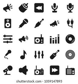 Flat vector icon set - music vector, disk, microphone, radio, speaker, loudspeaker, settings, equalizer, forward button, backward, rca, jack