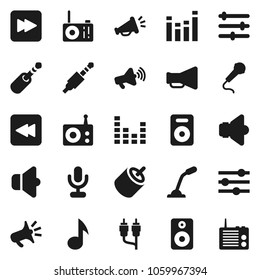 Flat vector icon set - music vector, radio, speaker, loudspeaker, equalizer, microphone, forward button, backward, rca, jack