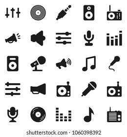 Flat vector icon set - music vector, disk, microphone, radio, speaker, loudspeaker, settings, equalizer, jack