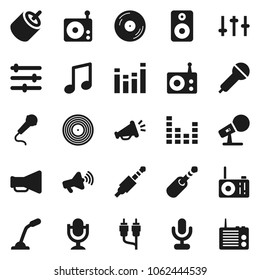Flat vector icon set - music vector, disk, microphone, radio, loudspeaker, settings, equalizer, speaker, rca, jack