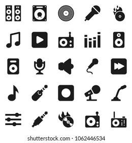 Flat vector icon set - music vector, disk, hit, microphone, radio, speaker, equalizer, play button, forward, rec, jack