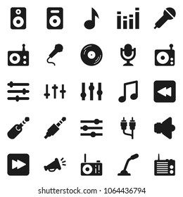 Flat vector icon set - music vector, disk, microphone, radio, speaker, settings, equalizer, forward button, backward, rca, jack, loudspeaker