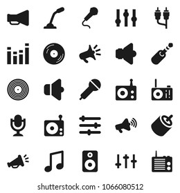 Flat vector icon set - music vector, disk, microphone, radio, speaker, loudspeaker, settings, equalizer, rca, jack