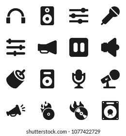 Flat vector icon set - music hit vector, microphone, speaker, loudspeaker, headphones, pause button, rca, equalizer