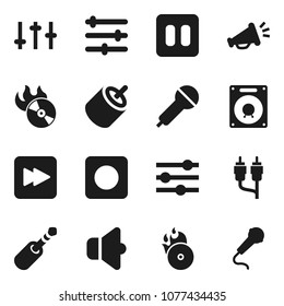 Flat vector icon set - music hit vector, microphone, speaker, settings, pause button, forward, rec, rca, jack, equalizer, loudspeaker