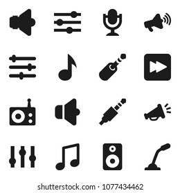 Flat vector icon set - music vector, radio, speaker, loudspeaker, settings, microphone, forward button, jack, equalizer