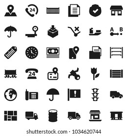 Flat vector icon set - navigator vector, earth, map pin, Railway carriage, attention, office, satellite, money, traffic light, phone, 24, traking, ship, sea container, delivery, car, clock, wood box