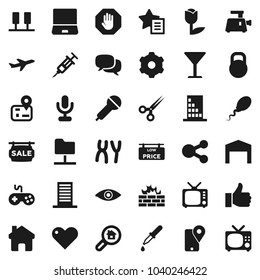Flat vector icon set - navigator vector, plane, traking, glass, tulip, weight, microphone, tv, gamepad, dialog, notebook pc, finger up, heart, eye, syringe, dropper, scissors, chromosomes, sperm