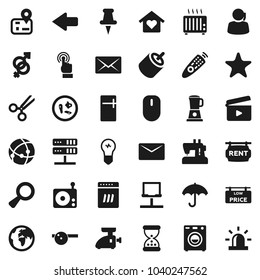 Flat vector icon set - navigator vector, earth, support, umbrella, cinema clap, radio, remote control, touchscreen, favorites, thumbtack, rca, gender sign, magnifier, scissors, sand clock, microbs