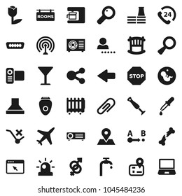 Flat vector icon set - navigator vector, map pin, plane, phone 24, glass, no trolley, tulip, route, antenna, video camera, hdmi, gender sign, magnifier, pregnancy, dropper, broken bone, browser