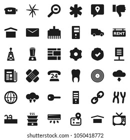 Flat vector icon set - navigator vector, phone 24, traking, car, consolidated cargo, dry, protected, search, disk, antenna, newspaper, video camera, internet, link, finger down, ambulance star, gear