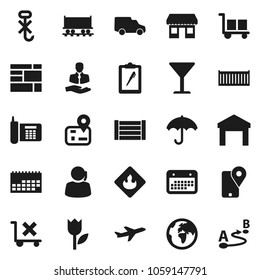 Flat vector icon set - navigator vector, earth, Railway carriage, office, plane, phone, support, client, traking, sea container, car, calendar, wood box, consolidated cargo, clipboard, glass, hook