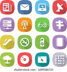 flat vector icon set - newspaper vector, mail, notebook, satellite antenna, server, smart glasses, singlepost, escalator, no smoking, do not distrub, chip, cloud, cd, browser window, circuit