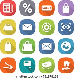 flat vector icon set - newspaper vector, percent, sale, shopping bag, mail, around gear, eye identity, pregnancy, walnut crack, mixer, steake, housing