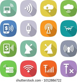 flat vector icon set - notebook wireless vector, cloud service, phone pay, smart watch, antenna, drone, mobile, satellite, server, signal, no