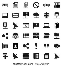 Flat vector icon set - notebook pc vector, document, archive, binder, personal information, prohibition sign, signpost, attention, satellite antenna, server, network folder, cloud, exchange, browser