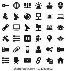 Flat vector icon set - notebook pc vector, world, satellite, antenna, video camera, social media, pause button, connection, server, network, folder, menu, favorites, mail, chain, attachment, user