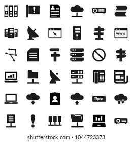 Flat vector icon set - notebook pc vector, document, laptop graph, binder, personal information, prohibition sign, signpost, attention, satellite antenna, newspaper, network, server, folder, cloud